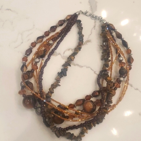 Vintage Tigers Eye Gemstone, Glass and Acrylic Handmade Statement Necklace - Picture 4 of 12